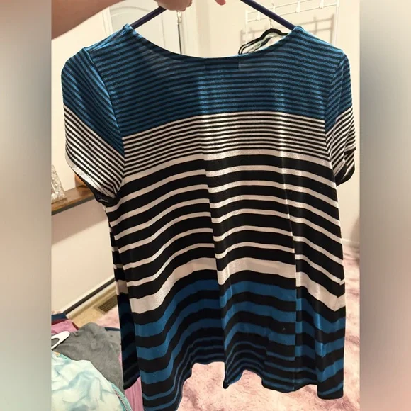 Pastels Blue and Black Striped Short Sleeve Tee - Picture 2 of 3